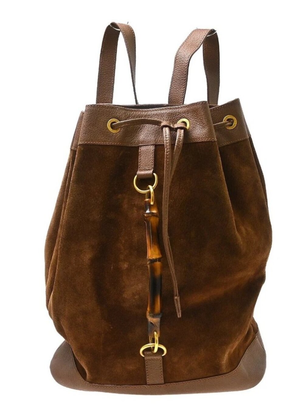 Gucci Brown Suede Bamboo Backpack